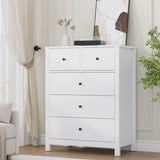 Garvee Modern Minimalist 5 Drawer Dresser - Tall Wooden Chest with Large Storage, Wide Top, Anti-Tip Safety, Contemporary Bedroom Furniture - White - White