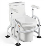 Garvee Adjustable Toilet Safety Frame for Disabled and Elderly – Carbon Steel Support Rail, Non-Slip Handles, Large Suction Cups, Fits Most Toilets, Bathroom Aid – White, Suction Cup Foot Clamp