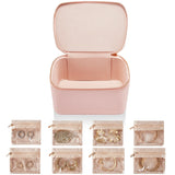 Garvee Travel-Friendly Jewelry Organizer Cabinet – PU Leather Box with 8 Clear Zipper Pouches – Compact Storage for Rings, Earrings, Necklaces, Bracelets – Portable, Durable, Secure – Color: Pink, Size: 16.5×11.5×9cm - Pink