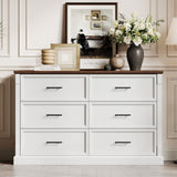 Garvee Farmhouse 6 Drawer Dresser for Bedroom, Large Modern Dresser with Deep Drawers & Bar Handles, Rustic Wood Chest of Drawers for Bedroom, Living Room, Hallway, Black - White