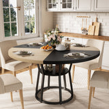 Garvee Round Dining Table for 4-6, 42" Farmhouse Kitchen Table with Storage, Circle Dinner Tables for Kitchen, Dining Room, Living Room, Meeting Room, Apartment