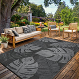Garvee Reversible Outdoor Plastic Straw Rug – Waterproof, UV Resistant Patio Carpet – Easy to Clean Modern Black and Gray Mat for Camping, Deck, Balcony, Picnic, RV – 8x10ft - Black & Gray