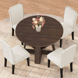 Garvee 43.3" Round Dining Table Set with Upholstered Chairs, Stable Wooden Pedestal Base, Storage Shelf, Cotton Linen Fabric, Wood Legs, Perfect for Small Spaces
