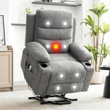 Garvee Power Lift Recliner Chair for Elderly, Oversized Electric Lift Chair with Heat and Massage, Corduroy Adjustable Recliner with Cup Holders & Side Pocket for Living Room, Linen Gray - Linen | Gray
