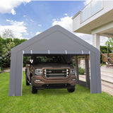 Garvee Portable Carport, 13 x 20 FT Steel Frame with 180 GSM Waterproof PE Canopy, 3 Roll-Up Doors and 5 Vent Windows, Gray