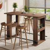 Garvee 63-Inch Bar Table, Wooden Home Coffee Bar Unit with Storage, Farmhouse Counter Height Pub Table with Metal Footrest for Home Kitchen, Dining Room, Bistro, Living Room, Walnut - Walnut