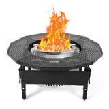 Garvee Fire Pit Table Surround, 360° Safety Barrier with Q235 Steel Frame and UV-Resistant Fabric for Patio, Black