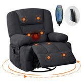 Garvee 360° Swivel Rocker Chair with Cup Holders & Side Pocket, Wide Recliner Chair with Heat and Vibration Massage, Chenille Fabric Manual Recliner Lazy Boy Chair for Adults, Black - Chenille|Black