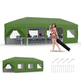 Garvee 10 x 30 FT Pop Up Canopy Tent with 8 Sidewalls, UV 50+ 210D Oxford Top, 8 Sandbags & Wheeled Bag for Weddings and Parties, Green