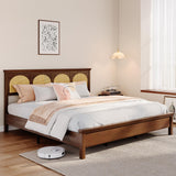 Garvee Eclectic Platform Bed Frame with Rattan Woven Headboard – King Size, Wooden Storage Shelf, Silent Slats, Mid-Century Footboard, No Box Spring Needed, Bedroom Furniture – Brown, KING - Brown