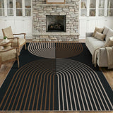 Garvee Modern Easy Jute Area Rug – Non-Slip, Washable, Mark Resistant Carpet – Ultra-Thin, Arch Striped Black/Brown/Natural – Collapsible, Durable – Living Room, Bedroom, Dining, Entryway, Patio, Indoor Outdoor, 5x7ft - Black/Brown