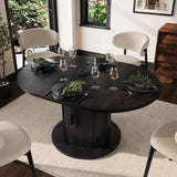 Garvee Space-Saving Extendable Oval Dining Table with Storage - Retractable Roller Shutter Door, Durable MDF, Seats 4-6 - Black Wood Grain - Color: Black Wood Grain - Black