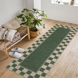 Garvee 2' x 6' Living Room Rug, Checkered Non-Slip Washable Rug, Large Bedroom Rug with Classic Neutral Geometric Pattern, Suitable for Living Rooms, Dining Rooms, and Offices ,Green - Green
