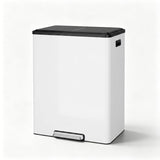 Garvee Dual Compartment Kitchen Trash Can & Recycling Bin, 10.5 Gallon (20L+20L) - Stainless Steel - Soft-Close Lid, Step Pedal, 2 Removable Buckets, Odor & Fingerprint Resistant - Color: White - White