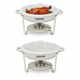 Garvee Nonstick Round Chafing Dish Buffet Set - 5 Qt/5L×2-Piece Set Maifanite Stone-Coated Food Warmers with Glass Lids, Stainless Steel Bain Marie Servers for Catering, Weddings & Parties