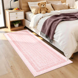 Garvee Washable 2x6 Runner Rug, Vintage Soft Non Slip Kitchen Laundry Runner, Farmhouse Entryway Living Room Floor Mat Stain Resistant Carpet for Hallway Bedroom Geometric Beside Rug, Pink - Pink