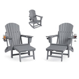 Garvee Adirondack Rocking Chairs, Set of 2 Folding Outdoor Chairs with Retractable Ottoman, Footrest and Cup Holder for Patio