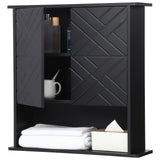 Garvee Space-Saving Wall Mounted Medicine Cabinet - 2-Door Wooden Bathroom Storage with Adjustable Shelves, Towel Bar, Organizer for Bathroom, Kitchen, Laundry, Living Room - Color: Black (Matte)