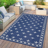 Garvee Reversible Geometric Outdoor Rug – Waterproof, UV Resistant Low-Pile Plastic Mat for Patio, Garden, Camping, Easy to Clean, Large 8x10ft, Deep Blue/White - Navy Blue