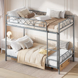Garvee Heavy Duty Metal Twin Over Twin Bunk Bed with Ladder and Stairs – Space-Saving Design, Sturdy Guardrails, No Box Spring Required, Perfect for Adults & Teens, Modern Bedroom Furniture, Gray - Gray