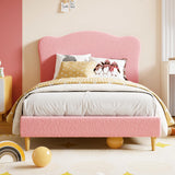Garvee Twin Size Upholstered Bed Frame for Kids - Cute Scallop Headboard, Soft Velvet, Sturdy Wooden Slats, No Box Spring Needed, Low Profile Platform, Easy Assembly, Noise-Free - WN Light Pink, TWIN size - Pink