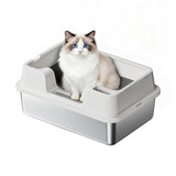 Garvee Stainless Steel Cat Litter Box, High Side Litter Box with Non-Stick, Scoop & Odor-Resistant, Metal Cat Pan for Multiple Cats, Rabbits & Small Pets, Easy to Clean, White - White