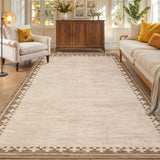 Garvee 4' × 6' Modern Bordered Area Rug, Machine Washable Non-Slip Low-Pile Stain-Resistant Soft Rug for Living Room & Bedroom, Borded-tan - Tan