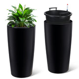 Garvee Tall Planters for Front Porch & Patio, 2-Pack 30 in Self-Watering Pots with Drainage Holes, Water-Level Monitors and Inner Buckets, Black