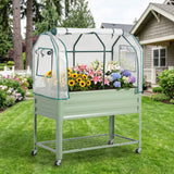 Garvee Raised Garden Bed with Cover 48" × 24" × 55", Green Galvanized Metal Planter Box with PE Greenhouse Cover, Legs & Drainage Holes - Green