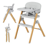 Garvee Baby High Chair for Babies Toddlers, Foldable Portable Highchair, Toddler Feeding Seat, Easy Clean Waterproof Cushion, Removable Tray, Adjustable Footrest, Light Gray Wood Grain Legs - Grey