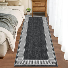 Garvee Hallway Runner Rug 2x6 Washable Kitchen Runner Carpet with Rubber Backing Stain Resistant Striped Border Entry Rug Geometric Area Rug for Living Room Bedroom Dining Room, Black - Black