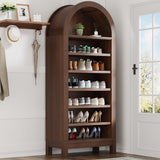 71" Tall Arched Bookshelf, 7 Tiers Arch Bookcase with Storage, Modern Farmhouse Book Shelf with Adjustable Shelves, Wood Bookshelf w/Open Display Shelves for Living Room, Office (Brown) - Retro Brown