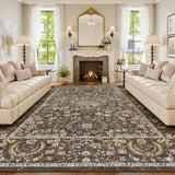 Garvee 8x10 Vintage Boho Area Rug, Washable Floral Non-Slip Low-Pile Rug, Stain Resistant Soft Carpet for Living Room, Bedroom, Dining Room, Kids Nursery, Brown