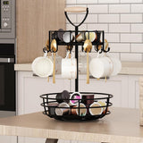 Garvee 2-Tier Rotating Coffee Mug Holder Stand – 360° Rotatable Storage Rack with 10 Hooks – Space-Saving Kitchen Organizer for Mugs, Pods & Saucers – Sturdy Countertop Coffee Cup Tree – Rotating Coffee Storage Rack