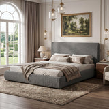 Garvee Cloud Platform Bed with Upholstered Headboard – Soft Plush Fabric, No Box Spring Needed, Easy Assembly for Bedroom - Gray