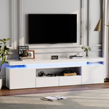 Garvee LED TV Stand for 75/80/85 Inch TV, Modern High Gloss Entertainment Center with Power Outlets, RGB LED Lights & Glass Storage Shelves, Media Console Table for Living Room & Bedroom - White