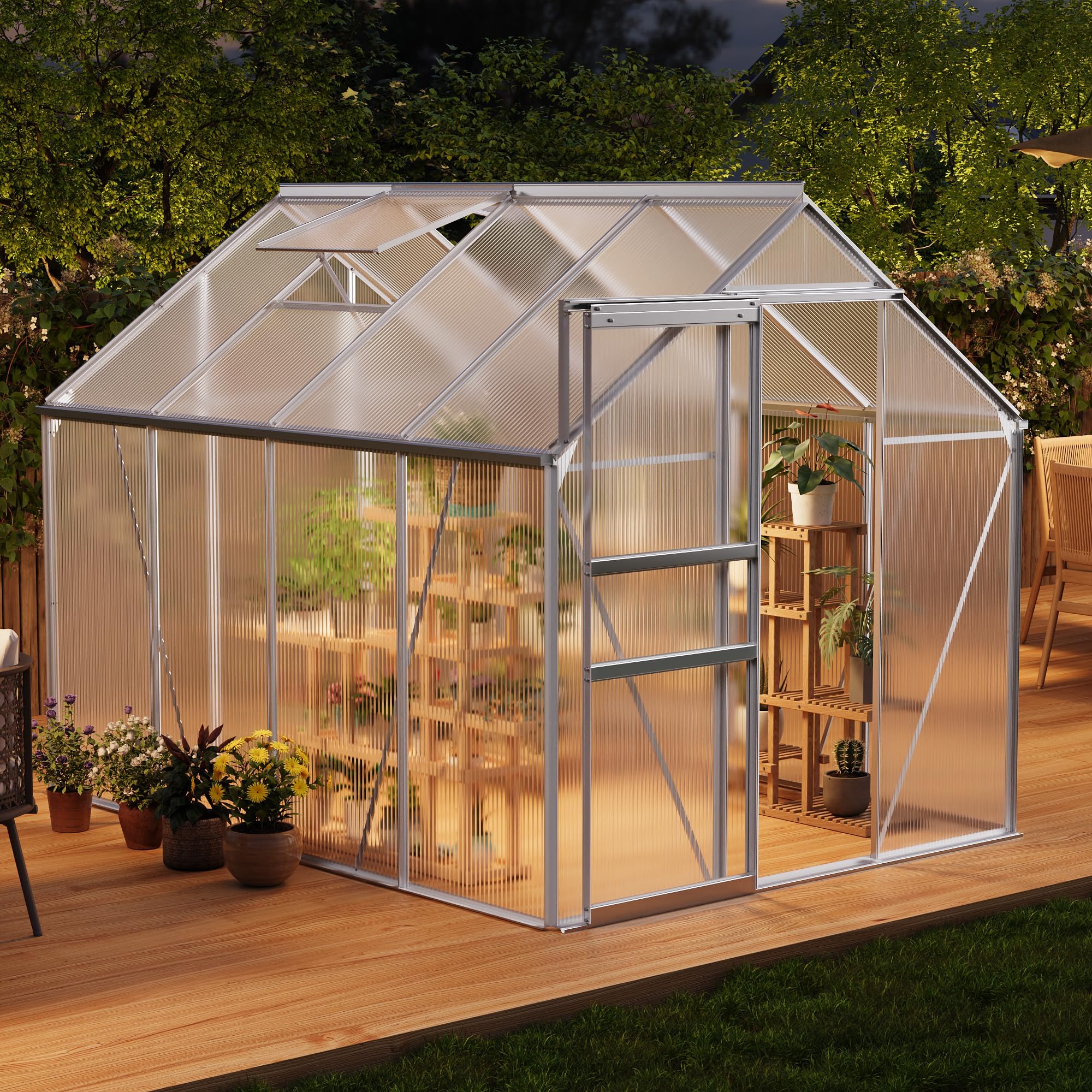Garvee 6 x 8 FT Polycarbonate Greenhouse with Aluminum Frame