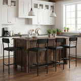 Garvee Bar Stools Set of 6 Kitchen Bar Stools with Footrest and Backrest Upholstered MDF Board Steel Frame Rustic Black Counter Height for Island