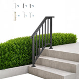 Garvee Heavy Duty Adjustable Wrought Iron Stair Handrail with Balusters – Non-Slip, Rust-Proof Railing for 2-3 Outdoor Steps – Easy DIY Installation for Concrete, Porch, Deck, or Wooden Stairs – 3-step - 1 piece