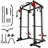 Garvee Power Cage, Power Rack with Cable Crossover System, 2000LBS Squat Rack with LAT Pull Down System, Workout Cage with Pulley System for Fitness Home Gym Strength Training(Red and Black)