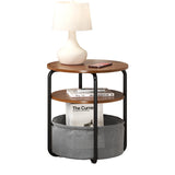 Garvee Small Round Side Table with Storage Bag, 3-Tier Accent Round End Table with Storage Functions for Living Room, 23.6" h Vintage Smalls Corner Table for Small Spaces Nightstand Bedroom - Brown