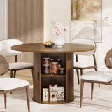 Garvee Space-Saving 47'' Round Dining Table for 4 – Modern Farmhouse Kitchen Table with 2-Tier Storage Shelf, Sliding Door, Sturdy Pedestal – Perfect for Small Spaces – Walnut - Walnut