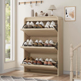 Garvee Shoe Cabinet with 3 Flip Drawers, Wooden Shoe Cabinet with Adjustable Shelf, Shoe Storage for Entryway, Hidden Shoe Cabinet for Hallway, Living Room, Natural Oak