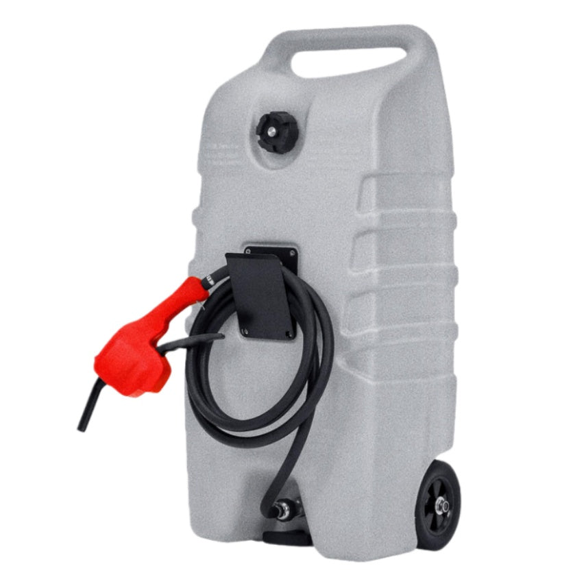 Garvee 14 Gallon Gas Can Fuel Caddy with Manual Pump, Leak-Proof Dual-Valve, HDPE Material, Wheels & 10ft Hose, for Cars & Boats, Grey