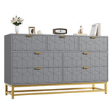 Garvee Spacious Storage & Modern Design 7 Drawer Dresser – Wide Chest with Golden Metal Handles & Legs – Rustic Wood Texture, Entryway Organizer, Bedroom Furniture – Gray AB Box - Grey