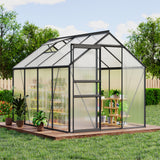 Garvee 6 x 8 FT Outdoor Greenhouse, Polycarbonate Greenhouses with Aluminum Frame, Sliding Door, Adjustable Roof Vent for Backyard, Green Houses for Outside Garden Backyard, Patio, Black