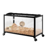Garvee Large Hamster Cage, 3-Tier Gerbil Cages with Running Wheel, Water Bottle, Food Bowl, Ramps, Portable Hamster House with 7" Deep Glass Bottom for Syrian, Hamster, Gerbils (Metal Black) - Black