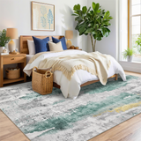 Garvee Modern Abstract Area Rugs Machine Washable Rug Contemporary Office Carpet Indoor Non-Slip Non-Shedding Floor Cover for Dining Room Living Room Bedroom - Green/Yellow