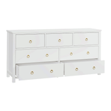 Garvee 7 Drawer Dresser for Bedroom, Modern Wood Dresser with Gold Metal Ring Handles, Freestanding Chest of Drawer with Anti-tipping Design for Living Room, Entryway, White - White