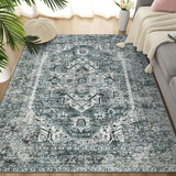 Garvee Tribal Area Rug 10x13 Large Washable Vintage Rug Thin Soft Living Room Rugs Oriental Print Accent Rug Non Slip Non-Shedding Rug Indoor Floor Carpet for Office Dining Room, Blue - Blue-Green